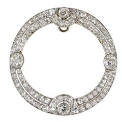 Art Deco Diamond gold platinum Circle Pin/Pendant
