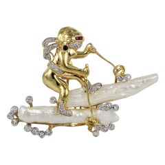Charming Gold 
Gemstone Skier Pin