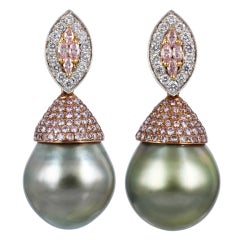 Tahitian Pearl & Pink Diamond Drop/Stud Earrings