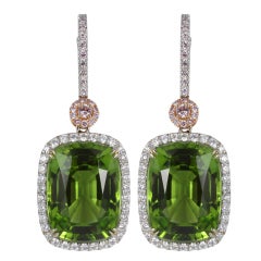 19.73 Carat Peridot and Pink Diamond Drop Earrings