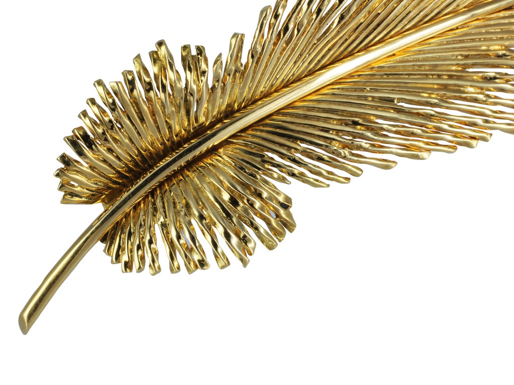 Women's Gold Feather Brooch