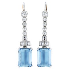 10.50 Carat Aquamarine & Diamond Drop Earrings 1