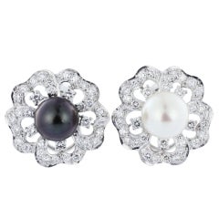 Vintage Interchangeable Pearl & DIamond Earrings