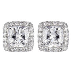 4.04ctw Cushion Cut Diamond Halo Style Stud Earrings