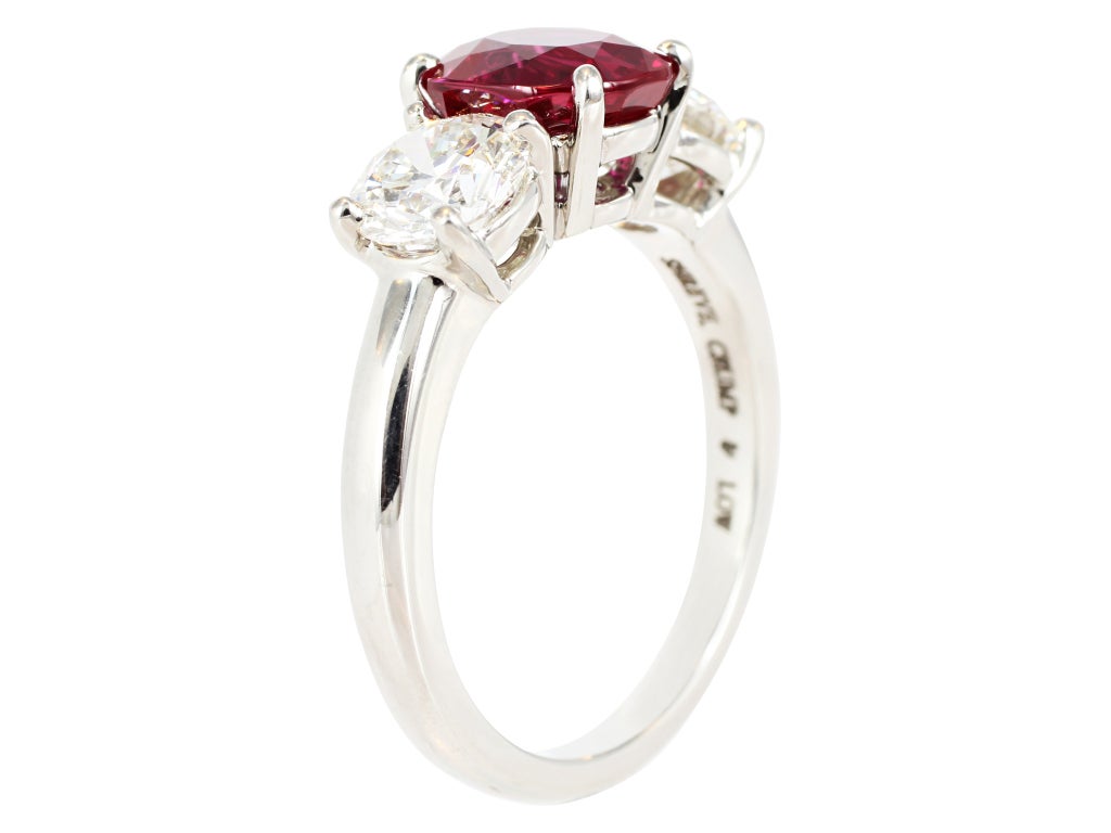 Burmese Untreated Ruby And Diamond Ring In Excellent Condition In Chestnut Hill, MA