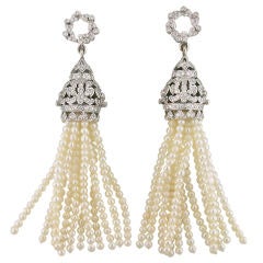 Diamond and Pearl Tassel Earrings