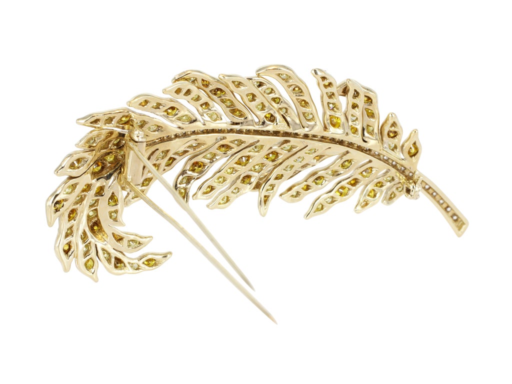 Multi-Color Diamond Feather Pin In Excellent Condition In Chestnut Hill, MA