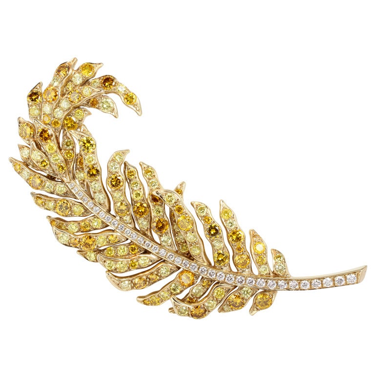 Multi-Color Diamond Feather Pin at 1stDibs