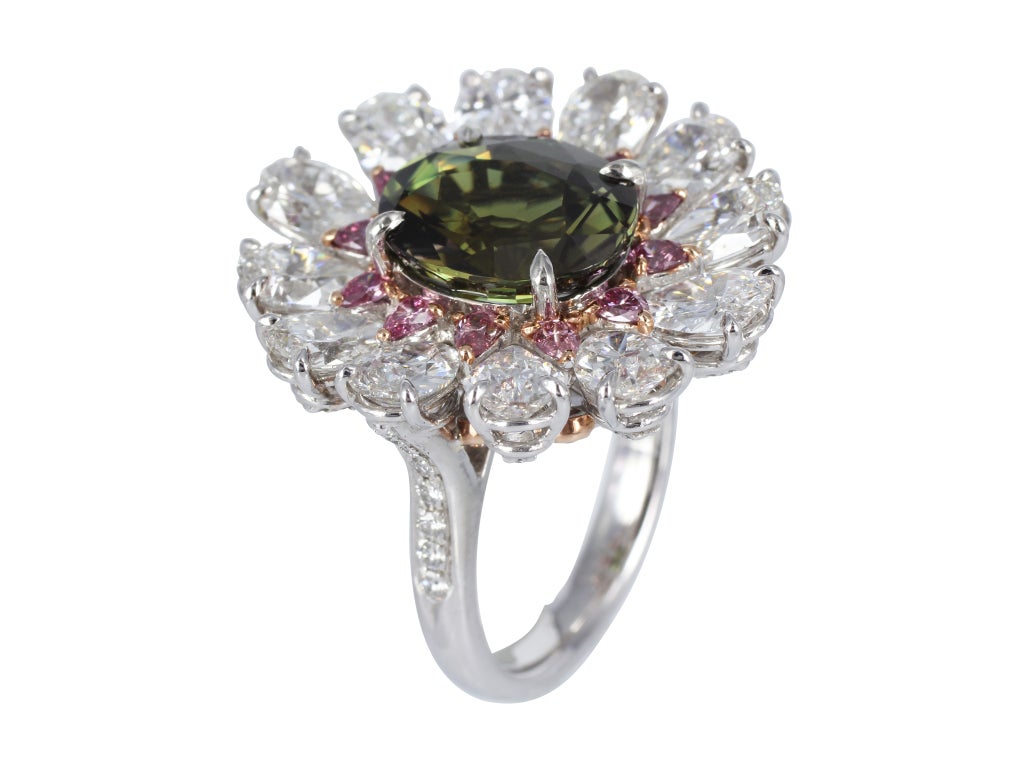 5.52 Carat Alexandrite Fancy Diamond Gold Platinum Ring at 1stDibs