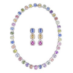Natural Multi-Color Sapphire Necklace and Earrings