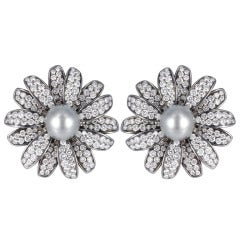 Diamond and Tahitian Pearl Daisy Earrings 8