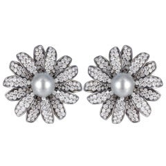 Diamond and Tahitian Pearl Daisy Earrings