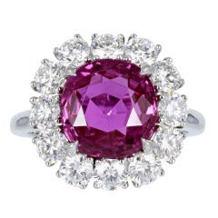 5.16 Carat Ceylon GIA Certified Pink Sapphire Diamond Platinum Cluster Ring