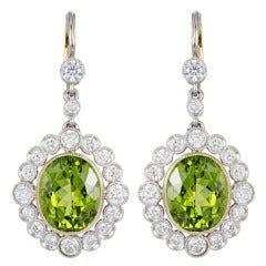 Peridot Diamond Gold Platinum Drop Earrings