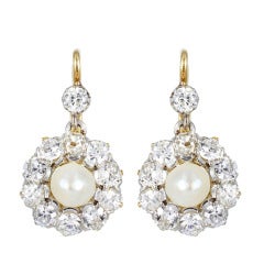 Antique Pearl Diamond Gold Drop Earrings