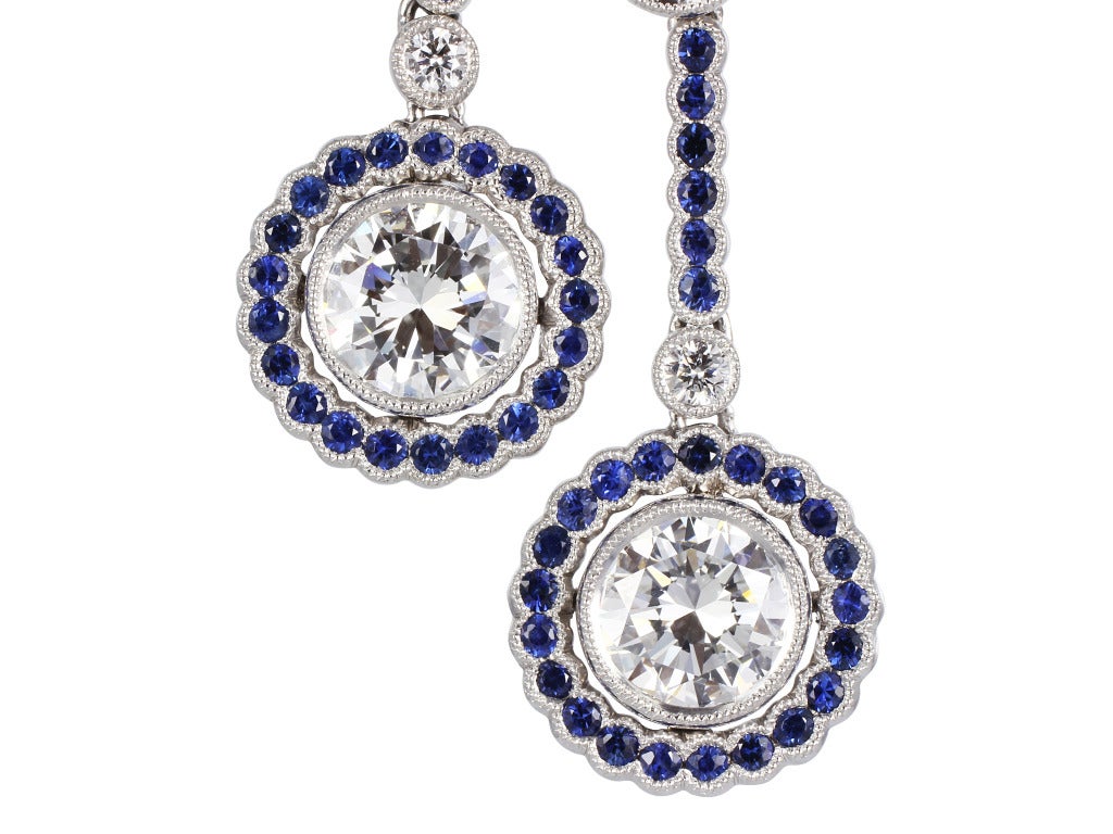 Sapphire Diamond Drop Earrings For Sale at 1stdibs