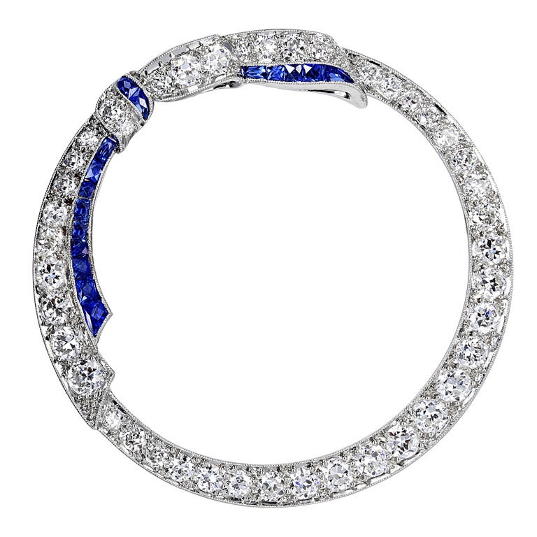 Art Deco Sapphire Diamond Circle Pin