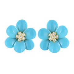 Turquoise Diamond Flower Earrings