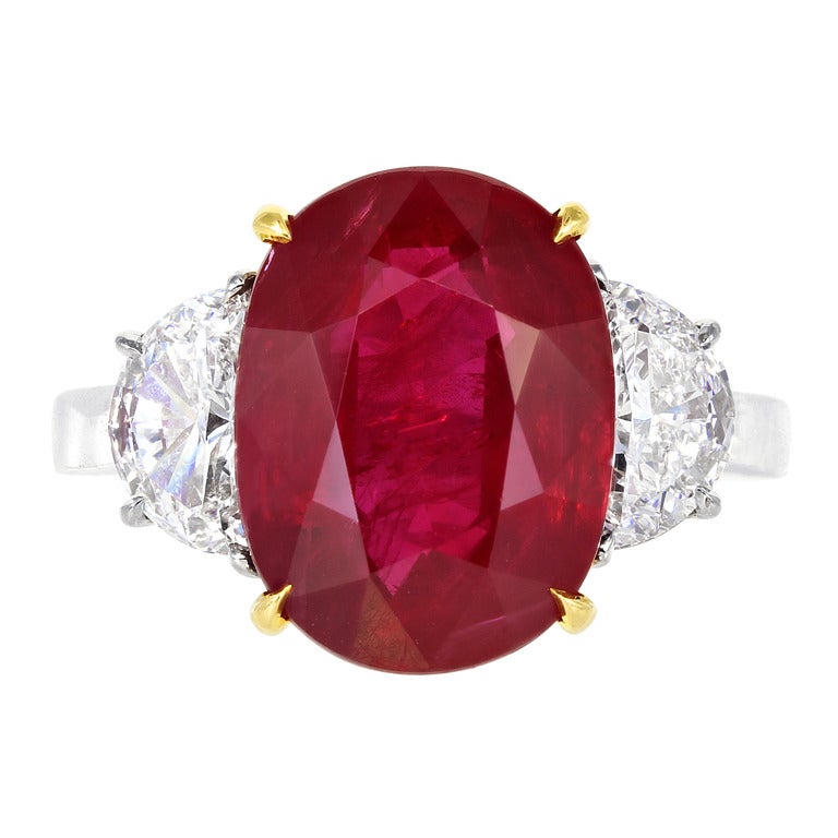 7.04ct Oval Ruby and Diamond Ring For Sale