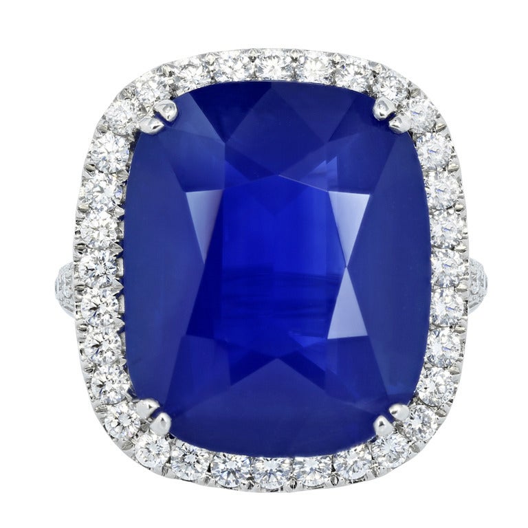 21.19ct Corn Flower Blue Sapphire and Diamond Ring