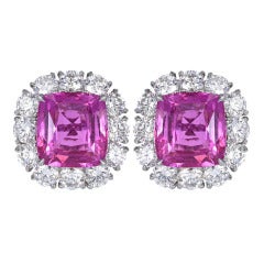 No Heat Pink Sapphire Diamond Platinum Cluster Earrings 2