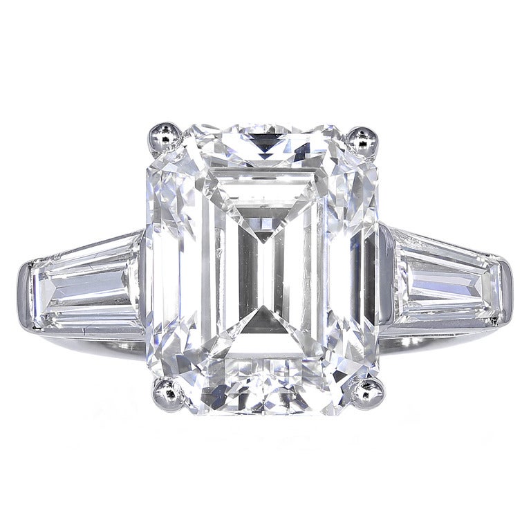 7.54 Carat Emerald Cut Diamond Three Stone Ring