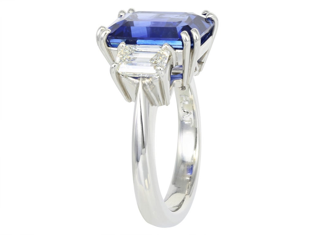 Ceylon Sapphire Diamond Three Stone Ring at 1stdibs