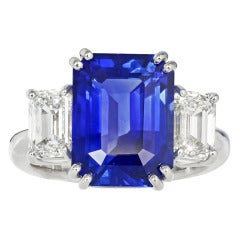 Ceylon Sapphire Diamond Three Stone Ring