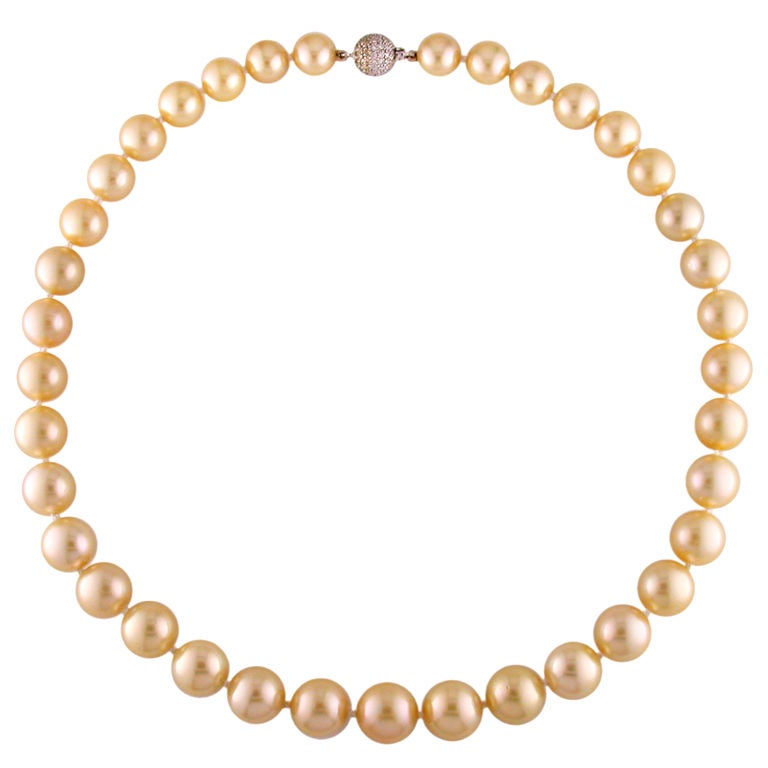 Golden Pearl Necklace For Sale
