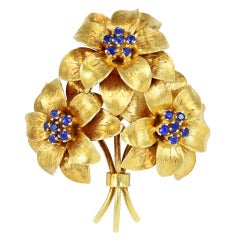 Tiffany & Co. Sapphire Gold Floral Pin
