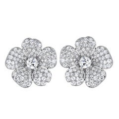 Diamond Platinum Flower Earrings 6