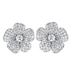 Diamond Platinum Flower Earrings