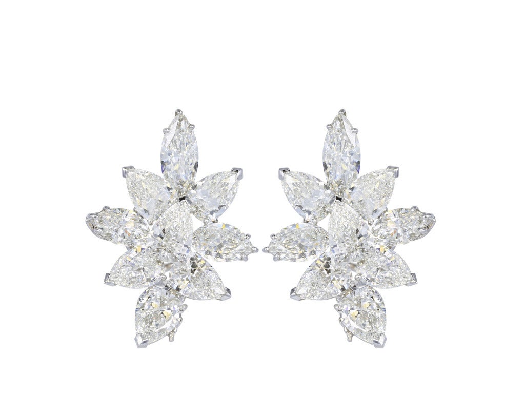 Platinum drop earrings with removable drop
consisting of approximately 30 carats of pear
shape diamonds having a color and clarity of
D-F/VS1-2, the average stone size of each stone is
approximately 1.00 carats each
