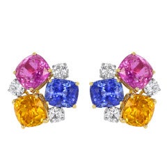 18.01 Carat Multi Color Sapphire and Diamond Earrings 7