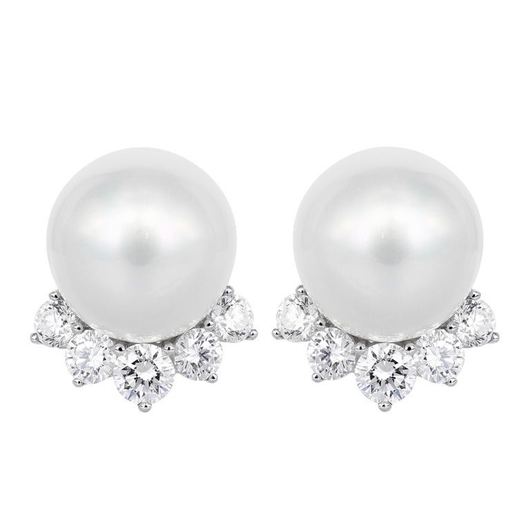 South Sea Pearl Diamond Earrings For Sale