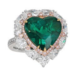 Colombian Emerald Diamond Heart Ring Colombian Emerald Diamond Heart Ring