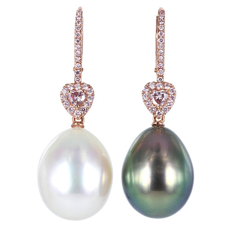 South Sea Pearl Pink Diamond Earrings