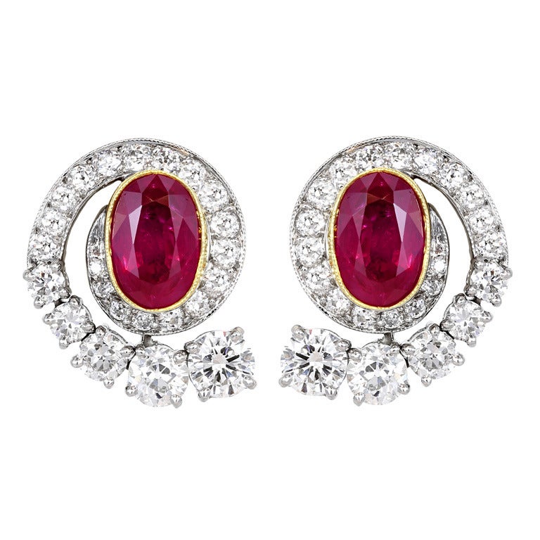 4.34 Carat No Heat Ruby Diamond Platinum Earrings For Sale