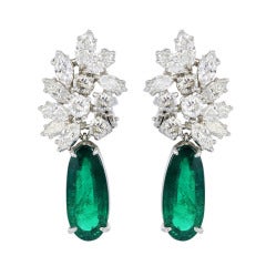 Columbian Emerald Diamond Cluster Drop Earrings