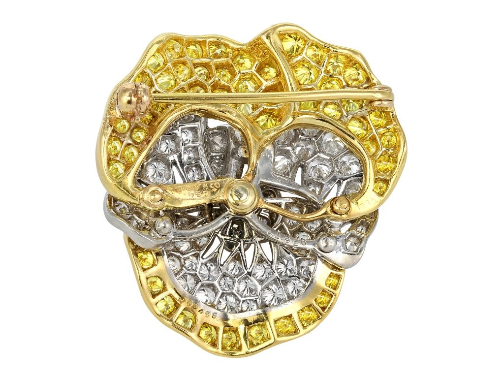 Oscar Heyman for Tiffany & Co. Diamond Pansy Pin In Excellent Condition For Sale In Chestnut Hill, MA