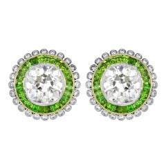 9.15 Carat Antique Cushion Cut Diamond Demantoid Earrings