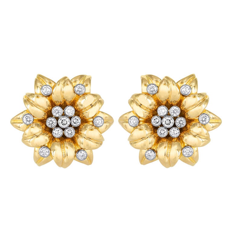 Aletto Brothers Floral Diamond Cluster Earrings For Sale