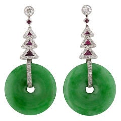 Estate Collection | Diamond, Jade & Ruby Earrings