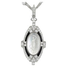 Art Deco Diamond Onyx Intaglio Pendant