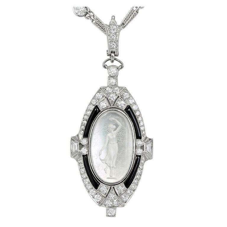 Art Deco Diamond Onyx Intaglio Pendant For Sale