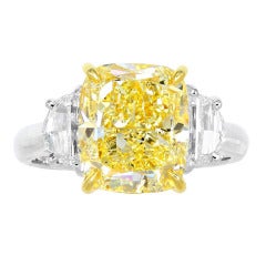 5.20 Carat Fancy Yellow Diamond Three Stone Ring
