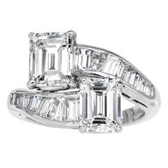 Emerald Cut Diamond Platinum Bypass Ring