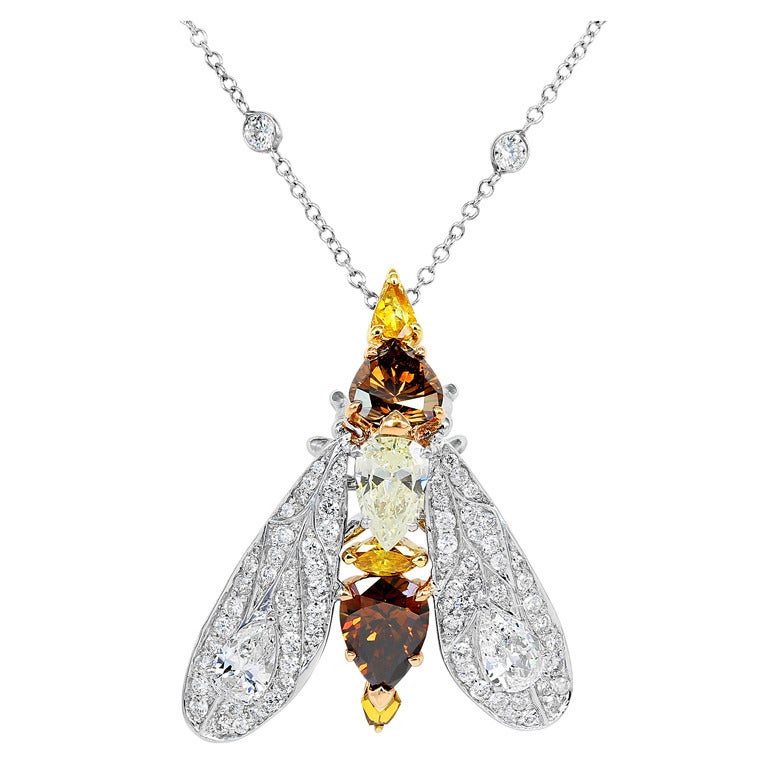 Natural Colored Diamond Insect Pendant