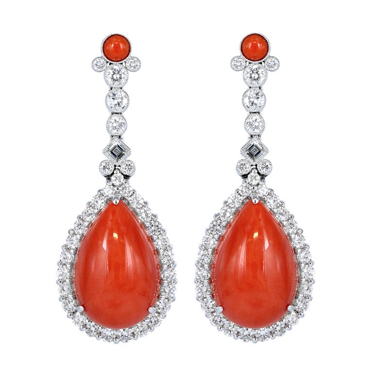 Coral Diamond Drop Earrings