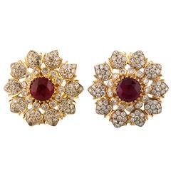 Estate Collection | Diamond and Ruby Sunburst Earrings